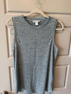 Athleta Heather Blue Gray & White Striped Muscle Tank
